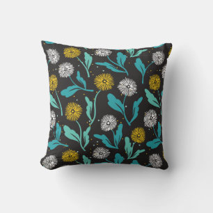 Spring Dandelion Flowers and Leaves Design Cushion