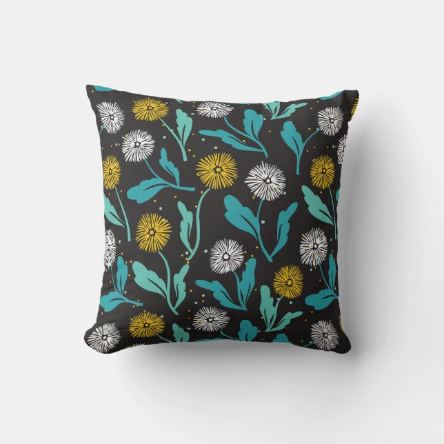 Spring Dandelion Flowers and Leaves Design Cushion (Front)
