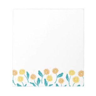 Spring Dandelion Flowers and Leaves Design Notepad