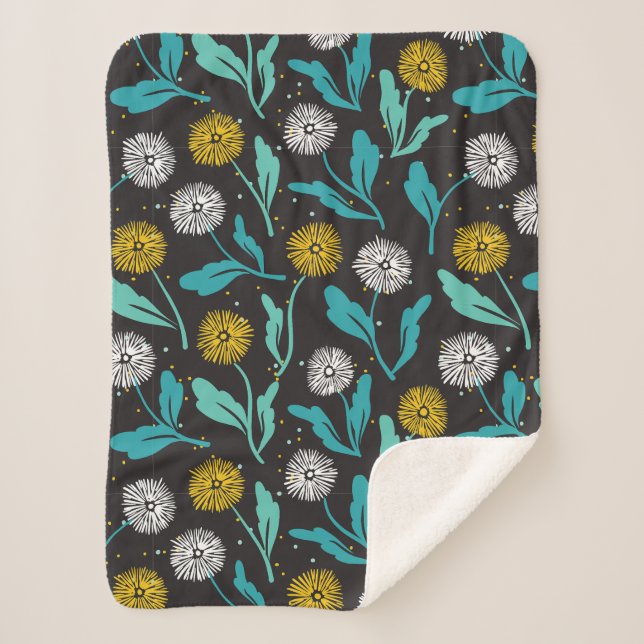 Spring Dandelion Flowers and Leaves Design Sherpa Blanket (Front)