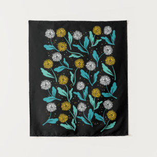 Spring Dandelion Flowers and Leaves Design Tapestry