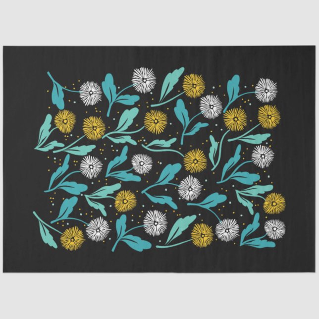 Spring Dandelion Flowers and Leaves Design Tissue Paper (Front)