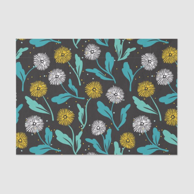 Spring Dandelion Flowers and Leaves Design Tissue Paper (Front)