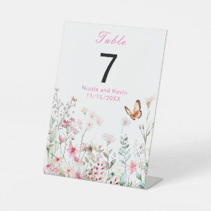 Spring Deep Pink Butterfly Floral Wedding Pedestal Sign