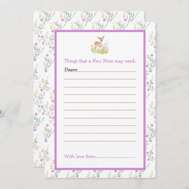 Spring Deer Baby Shower Advice List Invitation (Front/Back)
