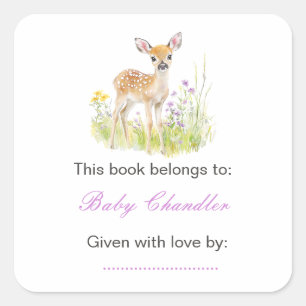 Spring Deer Baby Shower Bookplate Square Sticker