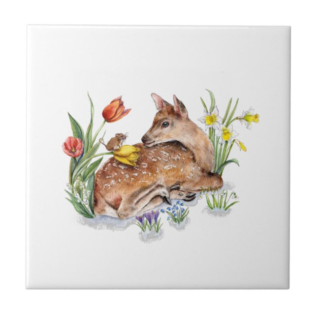 Spring Deer Ceramic Tile (Front)