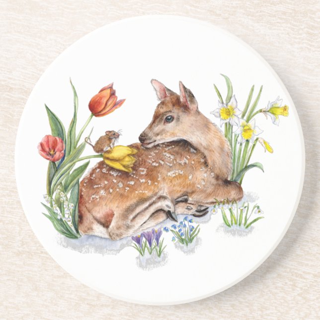 Spring Deer Coaster (Front)