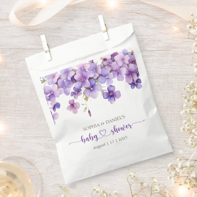 Spring Delicate Violet Flowers Baby Shower Favour Bag (Clipped)