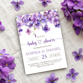 Spring Delicate Violet Flowers Baby Shower Invitation