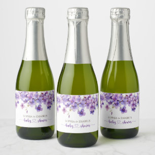 Spring Delicate Violet Flowers Baby Shower Sparkling Wine Label