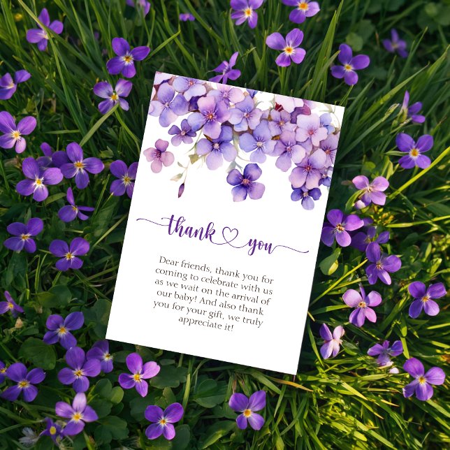 Spring Delicate Violet Flowers Baby Shower Thank You Card (Spring Delicate Violet Flowers Baby Shower Thank You Card)