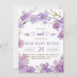 Spring Delicate Violet Flowers Baby Sip and See Invitation
