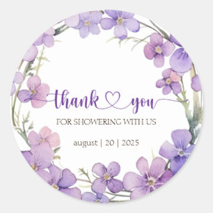 Spring Delicate Violet Flowers Thank You Classic Round Sticker