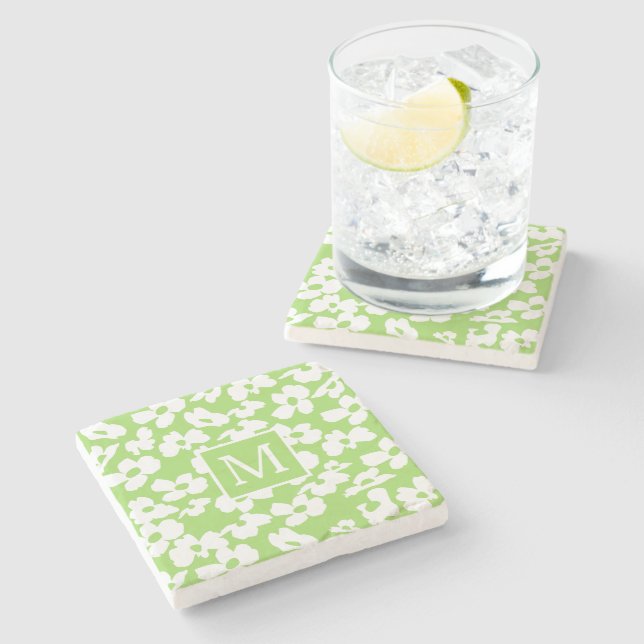 Spring Dogwood flower patterns  custom monogram   Stone Coaster (Side)