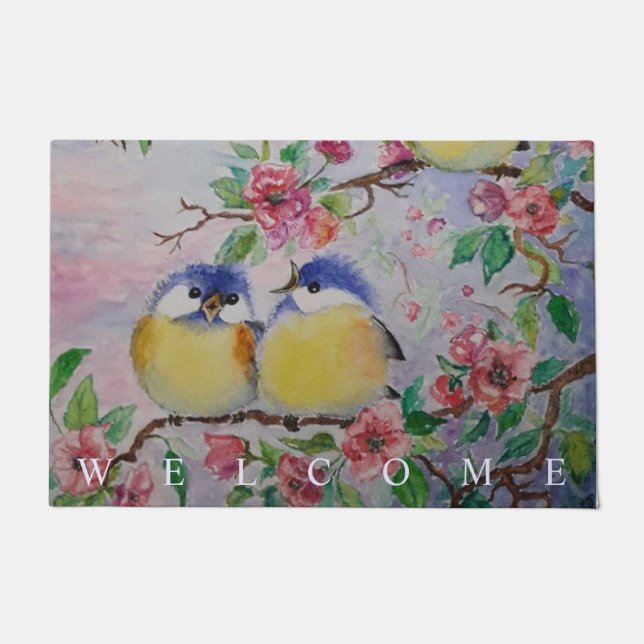 Spring Doormat with Cute Sparrows (Front)