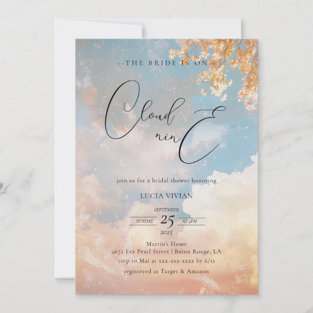 Spring Dreamy Sunset On Cloud 9 Bridal Shower Invitation (Front)