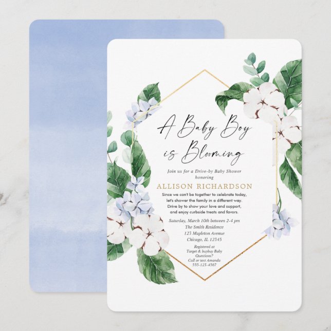 Spring Drive by baby shower baby boy blooming Invitation (Front/Back)