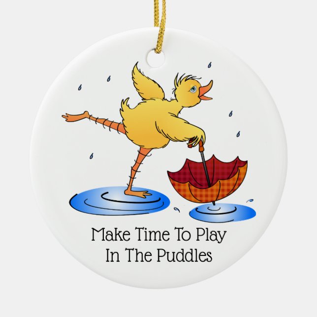 Spring Ducks Singing and Dancing in the Rain!! Ceramic Tree Decoration (Front)
