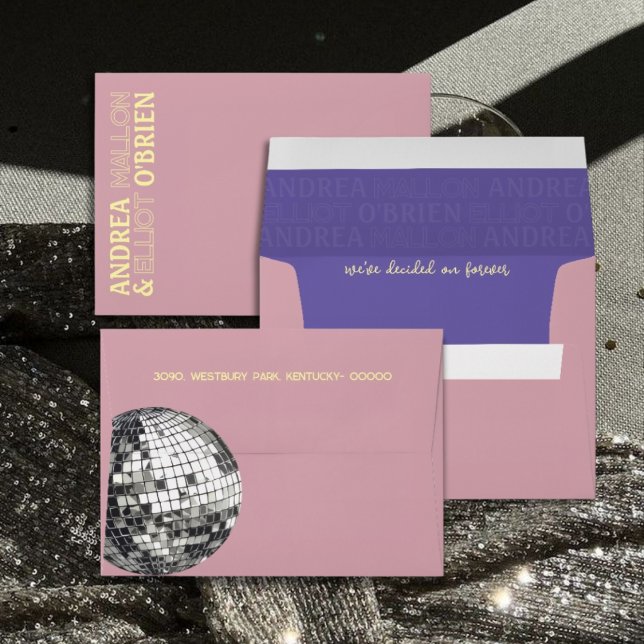 Spring Dusty Pink Retro Silver Disco Ball Wedding  Envelope (Creator Uploaded)
