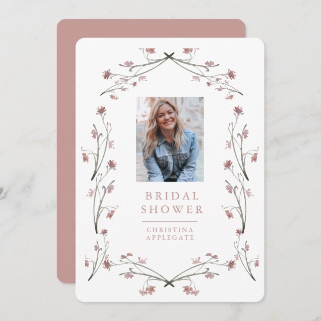 Spring Dusty Rose Wildflower Photo Bridal Shower   Invitation (Front/Back)