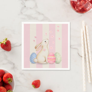 Spring Easter Bunny & Eggs Stripe Napkins