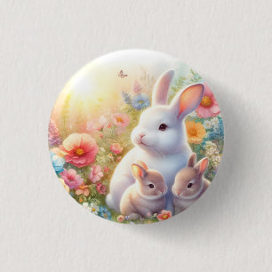 Spring Easter Bunny Family Floral Garden 3 Cm Round Badge