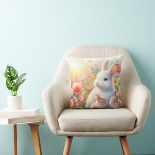 Spring Easter Bunny Family Floral Garden Cushion