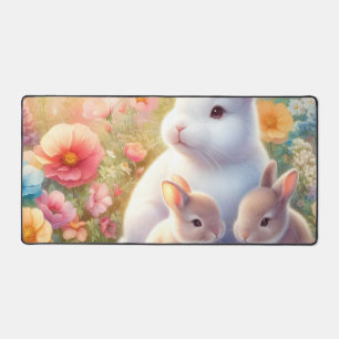 Spring Easter Bunny Family Floral Garden Desk Mat