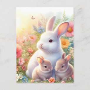 Spring Easter Bunny Family Floral Garden Holiday Postcard