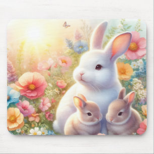 Spring Easter Bunny Family Floral Garden Mouse Pad