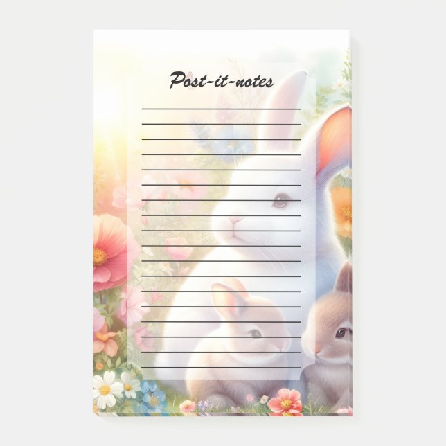 Spring Easter Bunny Family Floral Garden Post-it Notes (Front)
