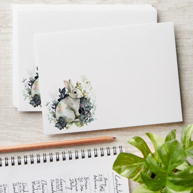 Spring Easter Bunny Floral Watercolor Envelope (Stacked)