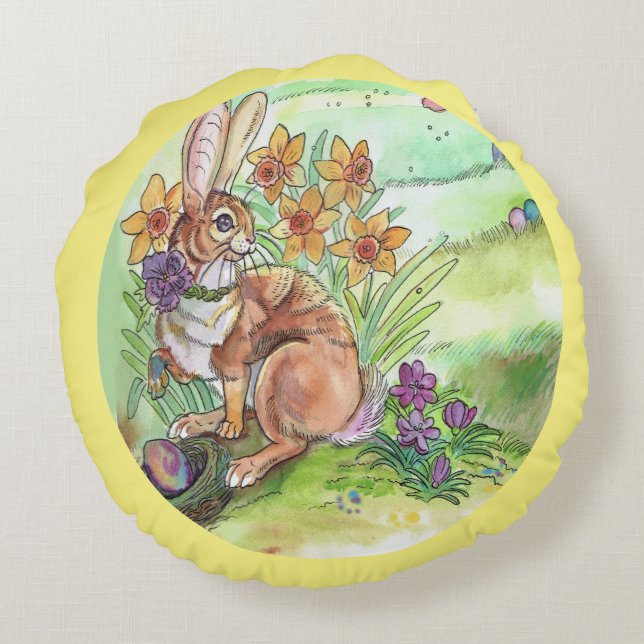 Spring Easter Bunny Round Cushion (Back)
