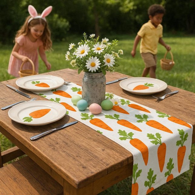 Spring / Easter Carrot Pattern Seasonal Decor  Short Table Runner (carrot table runner for spring and Easter gatherings.)