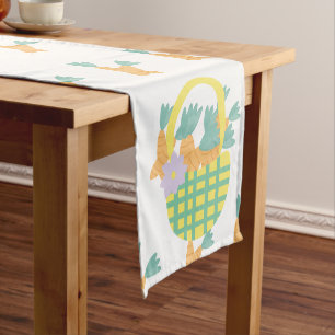 Spring  Easter Carrots Basket Patterned Minimalist Short Table Runner