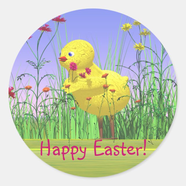 Spring Easter Chicken Classic Round Sticker (Front)