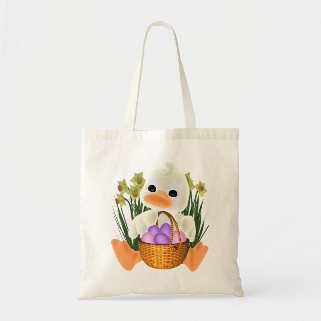 Spring Easter Ducky with Egg Basket Tote Bag (Front)
