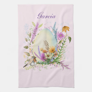 Spring Easter Egg Bird Flowers Floral  Tea Towel
