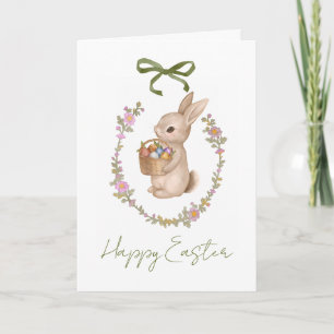 Spring Easter Floral Egg Bunny Holiday Card