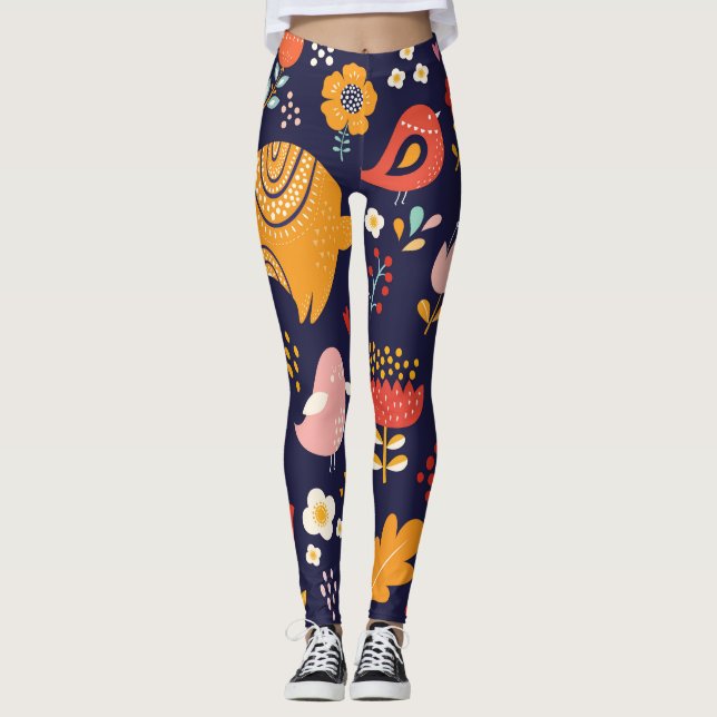 Spring Easter: flowers, bunnies collection Leggings (Front)