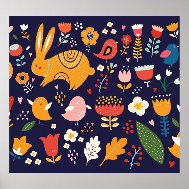 Spring Easter: flowers, bunnies collection Poster (Front)