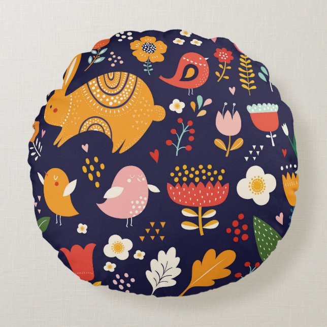 Spring Easter: flowers, bunnies collection Round Cushion (Front)