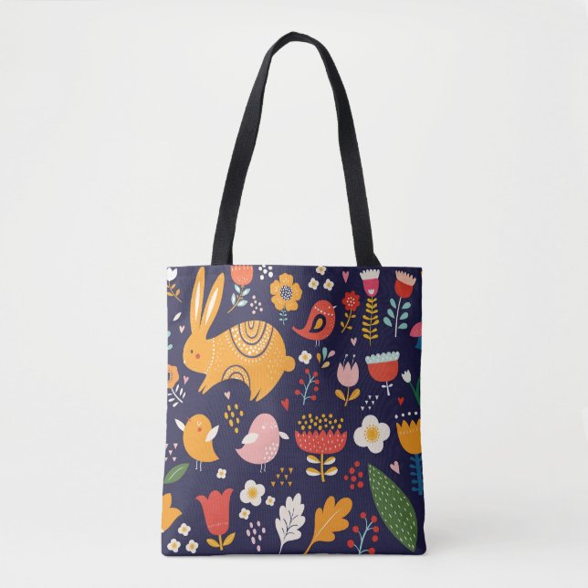 Spring Easter: flowers, bunnies collection Tote Bag (Front)
