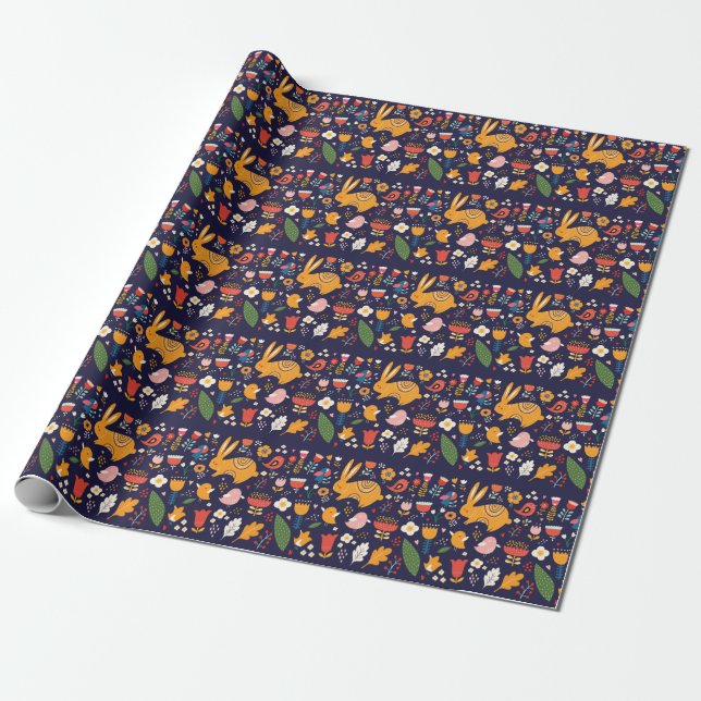 Spring Easter: flowers, bunnies collection Wrapping Paper (Unrolled)
