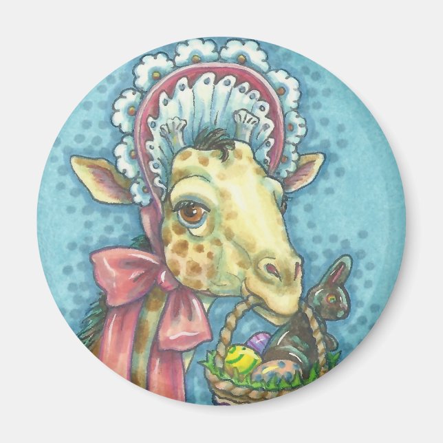 Spring EASTER GIRAFFE MAGNET Round (Front)