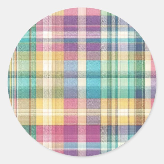 Spring/Easter pastel plaid/tartan  Classic Round Sticker (Front)