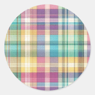 Spring/Easter pastel plaid/tartan  Classic Round Sticker