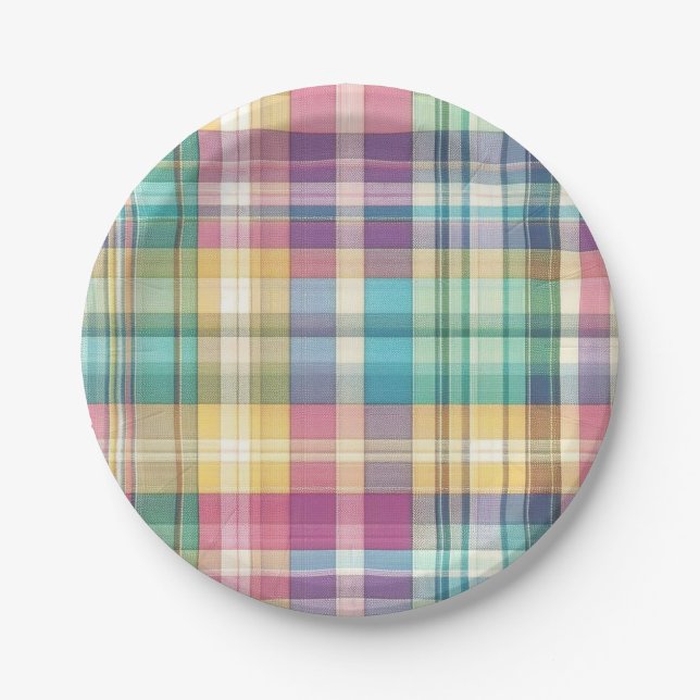 Spring/Easter pastel plaid/tartan  Paper Plate (Front)