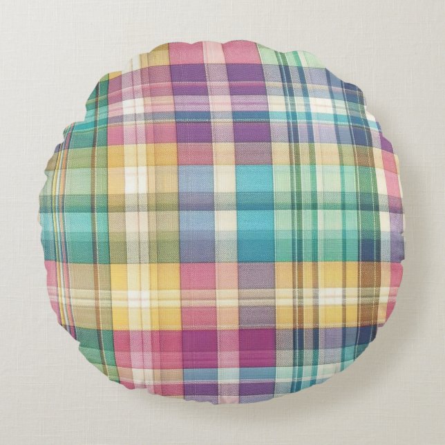 Spring/Easter pastel plaid/tartan  Round Cushion (Front)